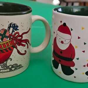 two vintage Christmas mugs with cute scenes from Korea